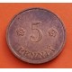 FINLANDIA 5 PENNIA 1937 LEON CON ESPADA KM.24 MONEDA DE COBRE MBC+ Finnland coin