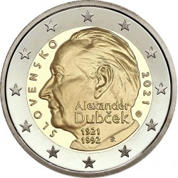 . 1 moneda x ESLOVAQUIA 2 EUROS 2021 ALEXANDER DUBCEK POLITICO SC MONEDA CONMEMORATIVA Slovakia coin