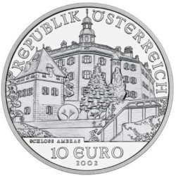 @ESTUCHE@ AUSTRIA 10 EUROS 2002 CASTILLO DE AMBRAS SCHLOSS y MUSICOS MONEDA DE PLATA PROOF Österreich silver coin