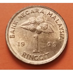 MALASIA 1 RINGGIT 1995 ESPADAS y ORQUIDEA KM.54 MONEDA DE LATON SC- Malaysia