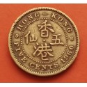 HONG KONG 5 CENTAVOS 1960 VALOR y REINA ISABEL II KM.29 MONEDA DE LATON MBC- Colonia de Inglaterra