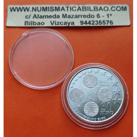 1 moneda NO BOLSA x ESPAÑA 30 EUROS 2012 X ANIVERSARIO DEL EURO PLATA CONMEMORATIVA Edición Limitada SC