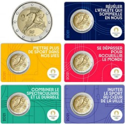 5 monedas x FRANCIA 2 EUROS 2021 OLIMPIADA DE PARIS 2024 2ª Coín CONMEMORATIVA SC 5 COINCARDS con COLORES