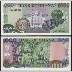 GHANA 1000 CEDIS 1996 FEBRERO 2 DIAMANTES y RECOLECTORES DE CACAO Pick 29B BILLETE SC Africa UNC BANKNOTE 23.02.1996