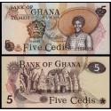 GHANA 5 CEDIS 1977 NATIVA ATAVIADA CON SOMBRERO y CABAÑAS Pick 15B BILLETE SC Africa UNC BANKNOTE