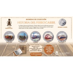 . 5 monedas + ALBUM GRATIS @ENVIO 22/DIC@ x ESPAÑA 1ª SERIE 1,50 EUROS 2021 HISTORIA DEL FERROCARRIL NICKEL 7.000 uds