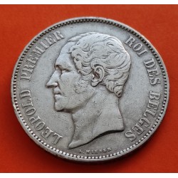 @RARA@ BELGICA 5 FRANCOS 1853 REY LEOPOLDO I PREMIERE ROI DES BELGES KM.2.1 MONEDA DE PLATA MBC Belgium 5 Francs silver