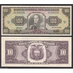 . ECUADOR 100 SUCRES 20.4.1990 BOLIVAR SC Pick 123 UNC BILLETE