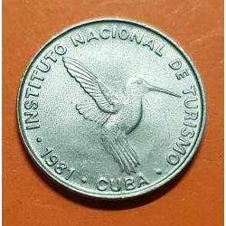 @Tipo CON VALOR 10 - Nº GRANDE@ CUBA 10 CENTAVOS 1981 COLIBRI Serie INTUR KM.415.1 MONEDA DE NICKEL SC-
