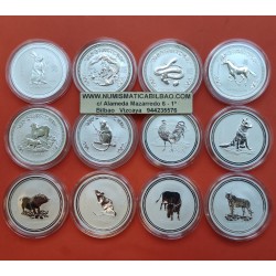 12 ONZAS x AUSTRALIA 1 DOLAR 1999 al 2010 HOROSCOPO 1ª SERIE LUNAR 12 MONEDAS DE PLATA silver OZ