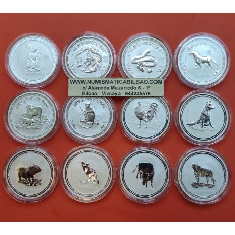 12 ONZAS x AUSTRALIA 1 DOLAR 1999 al 2010 HOROSCOPO 1ª SERIE LUNAR 12 MONEDAS DE PLATA silver OZ