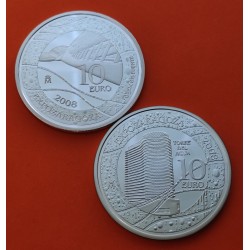 2 monedas x ESPAÑA 10 EUROS 2007 ZARAGOZA EXPO 2008 PABELLON PUENTE y TORRE DEL AGUA PLATA NO ESTUCHE FNMT