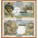 . SAINT PIERRE ET MIQUELON 1 NUEVO FRANCO sobre 50 FRANCOS 1960 IMPRESIONANTE DISEÑO Pick 30 BILLETE SC 1 Nouveau Franc REUNION