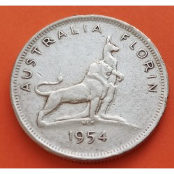 AUSTRALIA 1 FLORIN 1954 VISITA REAL CANGURO y LEON KM.55 MONEDA DE PLATA muy circulada 2 Shillings silver coin R/1