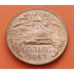 MEXICO 20 CENTAVOS 1967 PIRAMIDE DEL SOL TEOTIHUACAN y GORRO FRIGIO KM.440 MONEDA DE BRONCE SC Manchitas Mejico Mexiko coin