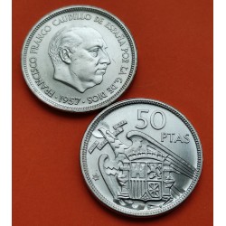 ESPAÑA 50 PESETAS 1957 * 58 FRANCISCO FRANCO ESTADO ESPAÑOL KM.788 MONEDA DE NICKEL SC Spain