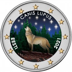 . 1 moneda COLORES x ESTONIA 2 EUROS 2021 LOBO ANIMAL NACIONAL SC @CAPSULA@ Estonie Eesti CANIS LUPUS