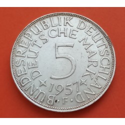 ALEMANIA 5 MARCOS 1957 F AGUILA y VALOR KM.112.1 MONEDA DE PLATA MBC+ Germany BRD 5 Marks silver