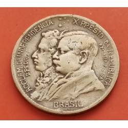 BRASIL 1000 REIS 1922 1822 REY PEDRO I y PESSOA INDEPENDENCIA KM.522 MONEDA DE LATON MBC Brazil brass coin