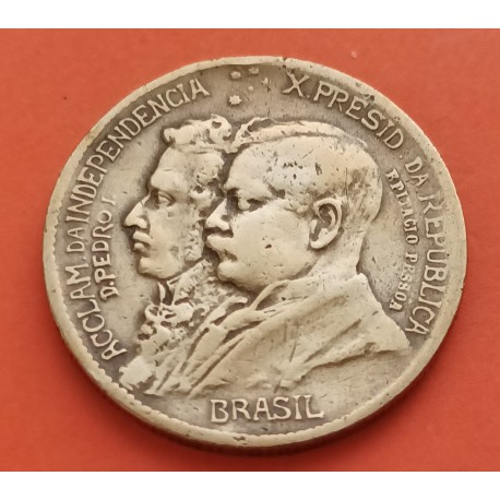 BRASIL 1000 REIS 1922 1822 REY PEDRO I y PESSOA INDEPENDENCIA KM.522 MONEDA DE LATON MBC Brazil brass coin