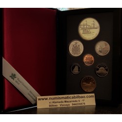 CANADA 1995 PRESTIGE SET 1+5+10+25+50 Centavos + 1 Dolar HUDSON GANSO Latón + 1 DOLAR 1991 BARCO FRONTENAC BAHIA PLATA 7 monedas