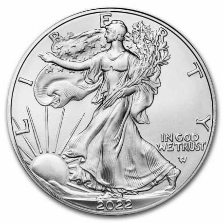 . 1 ONZA 2022 x ESTADOS UNIDOS 1 DOLAR 2022 EAGLE Letra W Diseño Tipo 2 LIBERTY MONEDA DE PLATA SC CAPSULA OZ