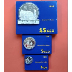 ESPAÑA 25 ECU 1994 BATALLA DE LEPANTO CERVANTES PLATA FNMT SET