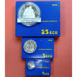 ESPAÑA 25 ECU 1995 LA MARINA ESPAÑOLA PLATA FNMT SET ECUS