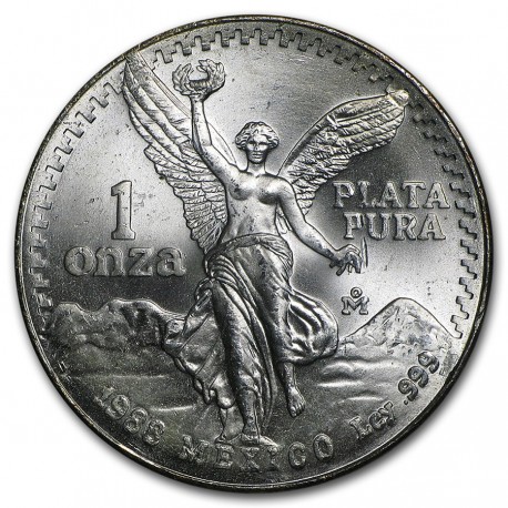 MEXICO 1 ONZA 1988 ANGEL LIBERTAD @MUY RARA@ MONEDA DE PLATA PURA 999 SC Mejico Silver coin OZ OUNCE