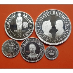 1,50 ONZAS x ESPAÑA V CENTENARIO 100+200+500+1000+2000 PESETAS 1989 PROOF 5 monedas PLATA 1ª Serie 5 Valores