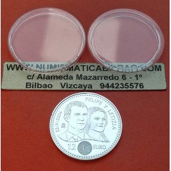 1 moneda NO BOLSA x ESPAÑA 12 EUROS 2004 BODA REAL REY FELIPE VI y DOÑA LETIZIA PLATA SC SI CAPSULA