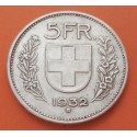 SUIZA 5 FRANCOS 1932 B GUILLERMO TELL @FECHA ESCASA@ KM.40 MONEDA DE PLATA MBC Switzerland 5 Francs