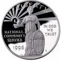 ESTADOS UNIDOS 1 DOLAR 1996 S NATIONAL COMMUNITY SERVICE KM.275 MONEDA DE PLATA PROOF Estuche US MINT