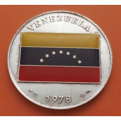VENEZUELA 1978 MEDALLA DE PLATA PURA BANDERA NACIONAL A COLORES GLORIA AL BRAVO PUEBLO 0,85 ONZAS