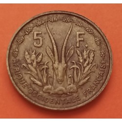 AFRICA OCCIDENTAL FRANCESA 5 FRANCOS 1956 ANTILOPE KM.5 MONEDA DE LATON MBC+ Hoy SENEGAL, NIGER, DAHOMEY, COSTA DE MARFIL