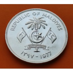 MALDIVAS 20 RUFIYAA 1977 PECES KM.56 MONEDA DE PLATA PROOF Maldives MORE FOOD FOR MANKIND silver coin