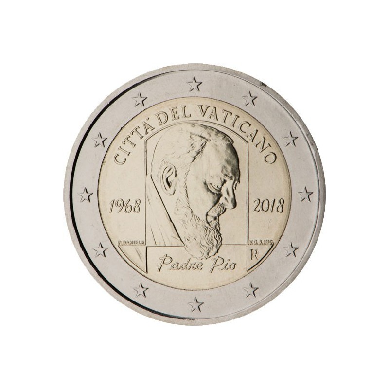 @RARA@ VATICANO 2 EUROS 2018 PADRE PIO 50 AÑOS DE SU MUERTE MONEDA SC CONMEMORATIVA
