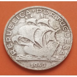 PORTUGAL 5 ESCUDOS 1943 CARABELA KM.581 MONEDA DE PLATA @ESCASA@ CIRCULADA República Portuguesa silver coin WWII