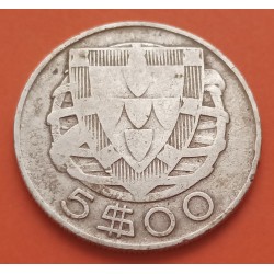 PORTUGAL 5 ESCUDOS 1943 CARABELA KM.581 MONEDA DE PLATA MUY CIRCULADA República Portuguesa silver coin WWII