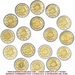 X ANIVERSARIO DEL EURO x 2 EUROS 2012 @LOTE DE 17 MONEDAS / PAÍSES@ (TYE) SIN CIRCULAR ***INCLUYE ESPAÑA***