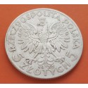 POLONIA 5 ZLOTY 1933 W REINA JAZWIGA y AGUILA KM.20 MONEDA DE PLATA MBC++ Poland silver 5 Zlotych