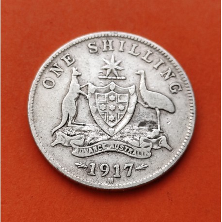 AUSTRALIA 1 SHILLING 1917 Letra M MELBOURNE REY JORGE V KM.26 MONEDA DE PLATA silver coin