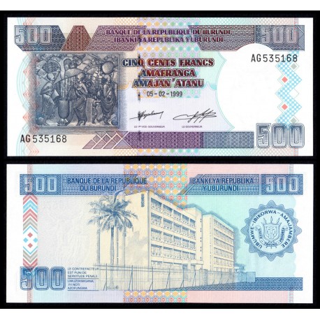 BURUNDI 500 FRANCOS 1999 GRABADO DE ABORIGENES Pick 38C BILLETE SC Africa 500 Francs Amafaranga UNC BANKNOTE