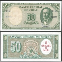CHILE 5 CENTESIMOS DE ESCUDO 1960 sobre impreso en 50 PESOS 1960 ANIBAL PINTO Pick 126C Firma 3 BILLETE SC UNC BANKNOTE