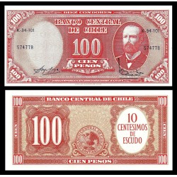 CHILE 10 CENTESIMOS DE ESCUDO sobre 100 PESOS 1960 GENERAL ARTURO PRAT Pick 127 BILLETE SC BANKNOTE UNC