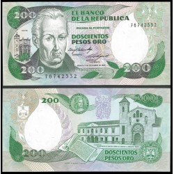 COLOMBIA 200 PESOS 1980 SIMON BOLIVAR y CAFETAL Pick 419A BILLETE SC UNC BANKNOTE 200 Pesos de oro