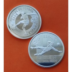 2 monedas x ESPAÑA 10 EUROS 2002 MUNDIAL de FUTBOL KOREA GUANTE y PELOTA PLATA PROOF NO ESTUCHE NO CERTIFICADO FNMT