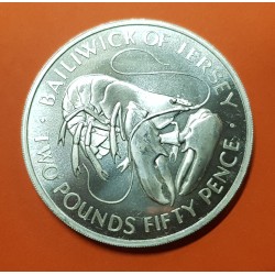 @RARA@ JERSEY 2,50 LIBRAS 1972 LANGOSTA KM.38 MONEDA DE PLATA SC Pounds silver Wedding LOBSTER