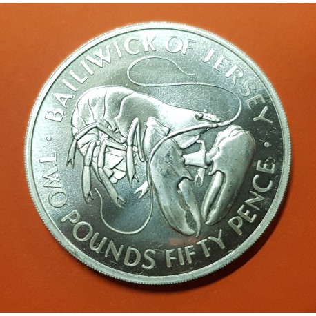 @RARA@ JERSEY 2,50 LIBRAS 1972 LANGOSTA KM.38 MONEDA DE PLATA SC Pounds silver Wedding LOBSTER