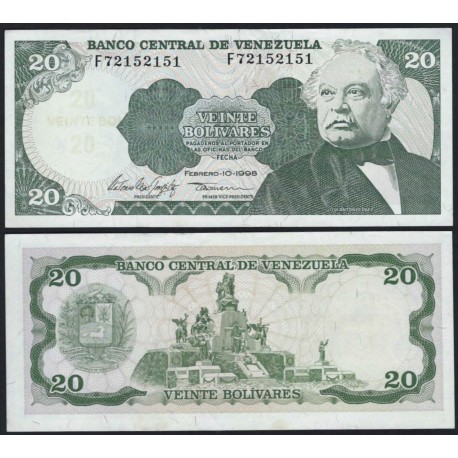 VENEZUELA 20 BOLIVARES 1998 JOSE ANTONIO PAEZ Pick 63F BILLETE SC UNC BANKNOTE